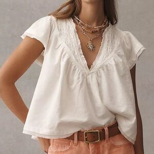 Anthropologie Linen-blend V-Neck Top